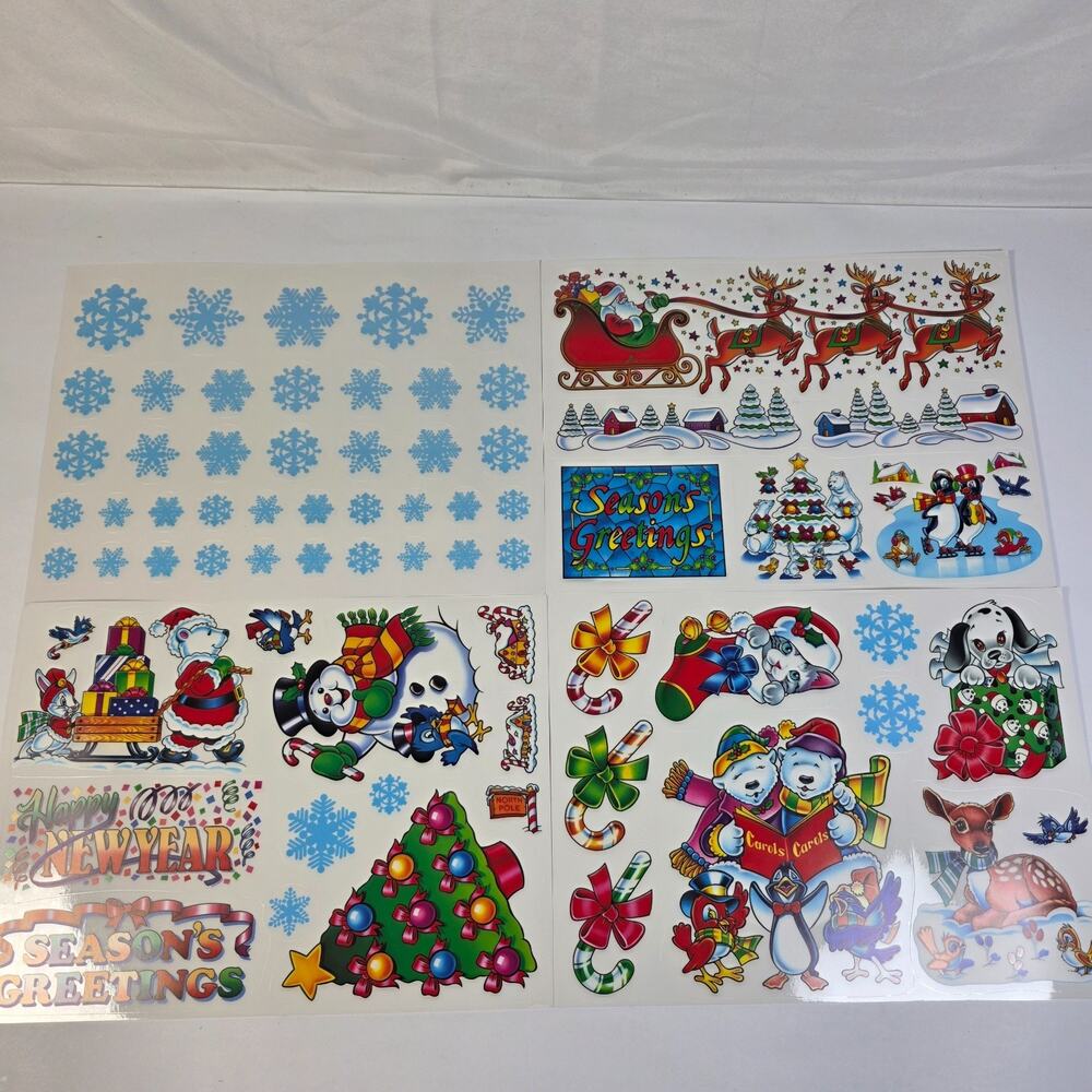 Vintage Super Signs Christmas Window Clings 4 Sheets Santa Reindeer Snowman